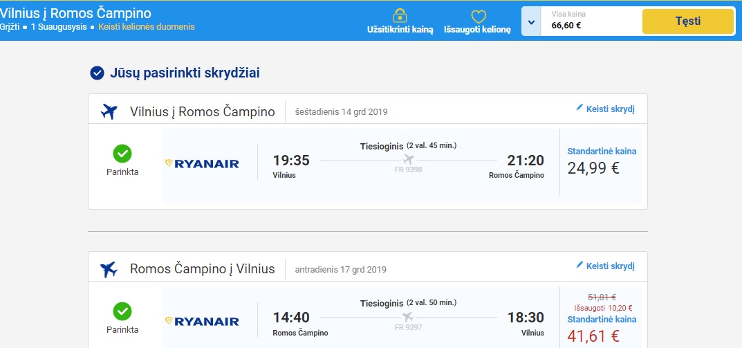 Skrydis į Romą su Ryanair bilietai. 